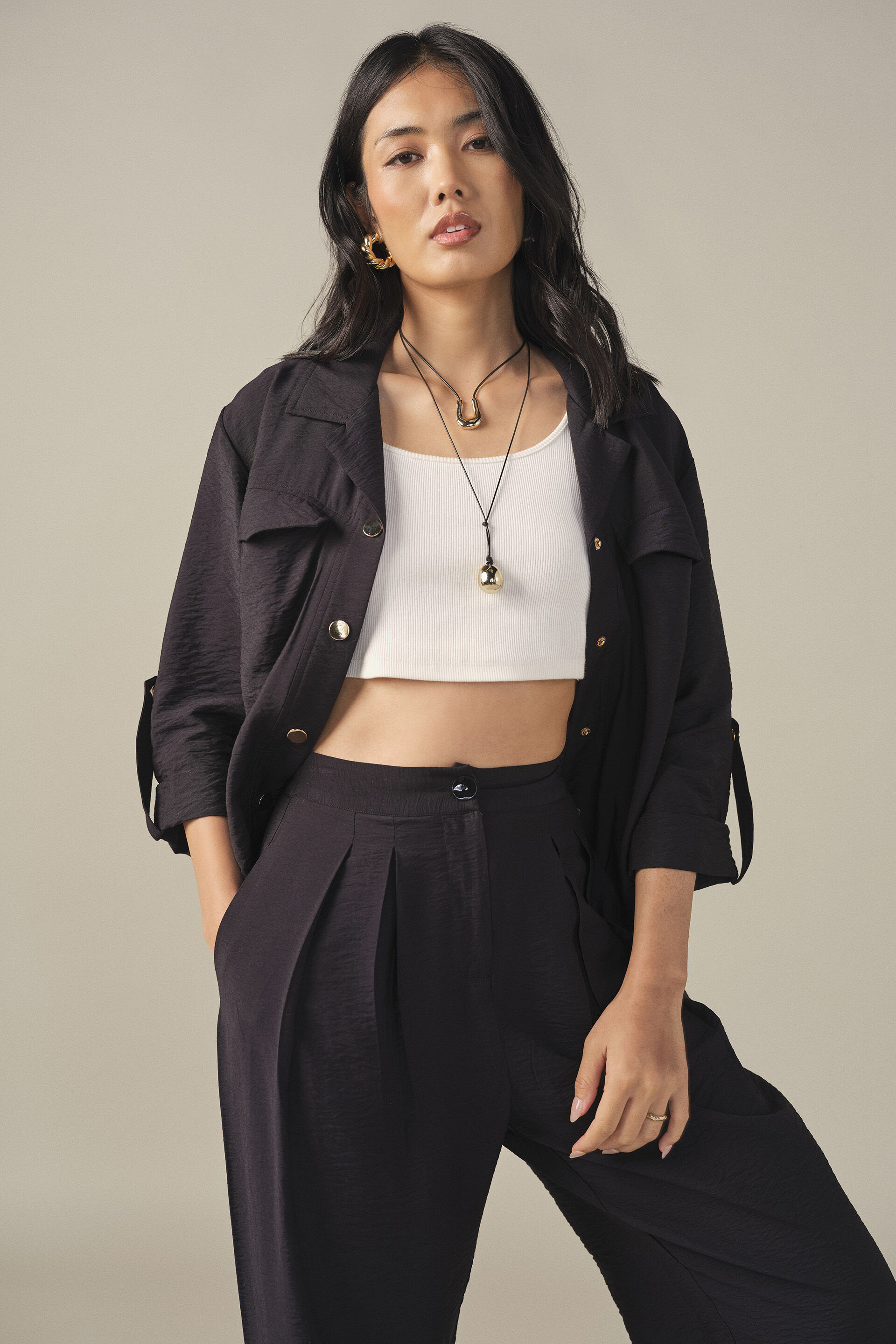 Relaxed Solid Co-ord Set in Black, Black, image 3
